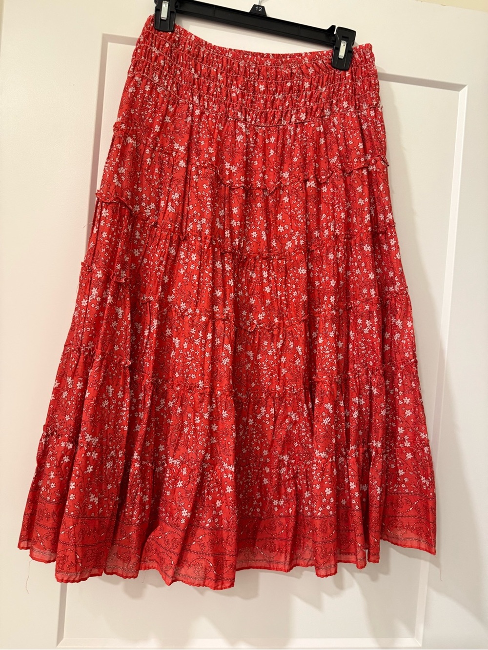 Max Studio Red Floral Tiered Maxi Skirt